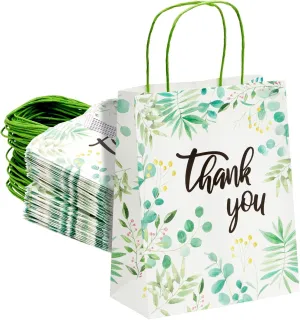 Sparkle and Bash 50 Pack Floral Paper Gift Bags with Handles, White Thank You Bag for Small Business Boutique, Baby Shower Party Favors, 10x8x4 in