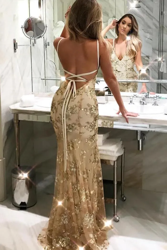 Sparkly Sequin Prom Dresses Long Bodycon Mermaid Formal Dress Evening Party Gowns with Slit