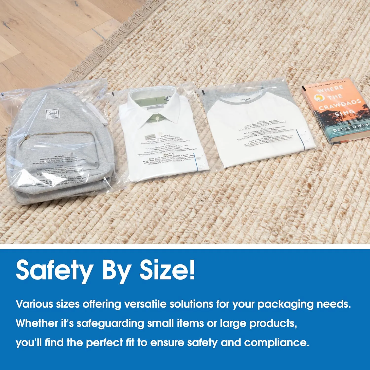 Spartan Industrial - 14" X 20" (500 Count) Self Seal Clear Poly Bags with Suffocation Warning for Packaging, Clothes - Permanent Adhesive