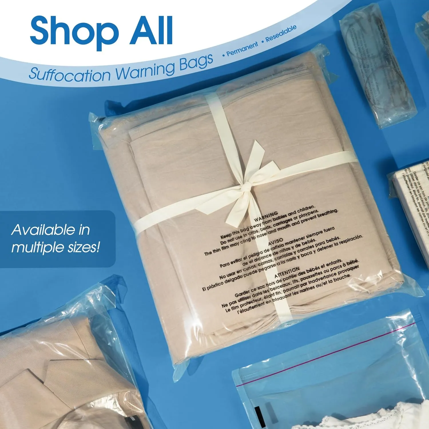 Spartan Industrial - 18” X 24” (200 Count) Self Seal Clear Poly Bags with Suffocation Warning for Packaging, Shipping - Permanent Adhesive