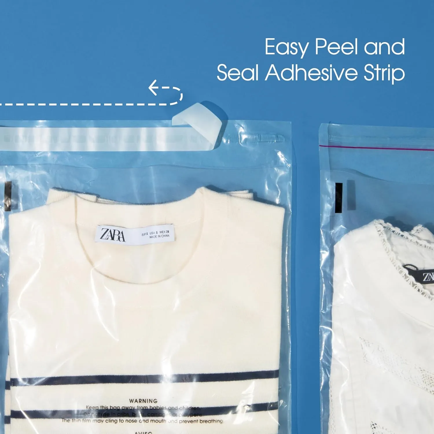 Spartan Industrial - 18” X 24” (200 Count) Self Seal Clear Poly Bags with Suffocation Warning for Packaging, Shipping - Permanent Adhesive