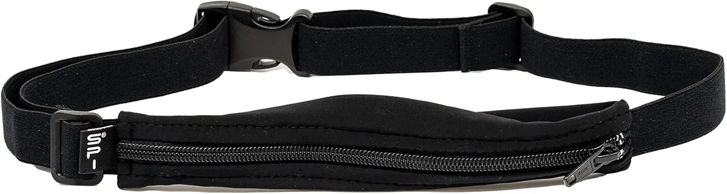 SPIbelt Original Pocket Running Belt for Women Men, Phone Holder for Running, Running Fanny Pack, Holder for Phone, Running Waist Pack, Expandable, Adjustable. No Logo Band, Black with Black Zipper