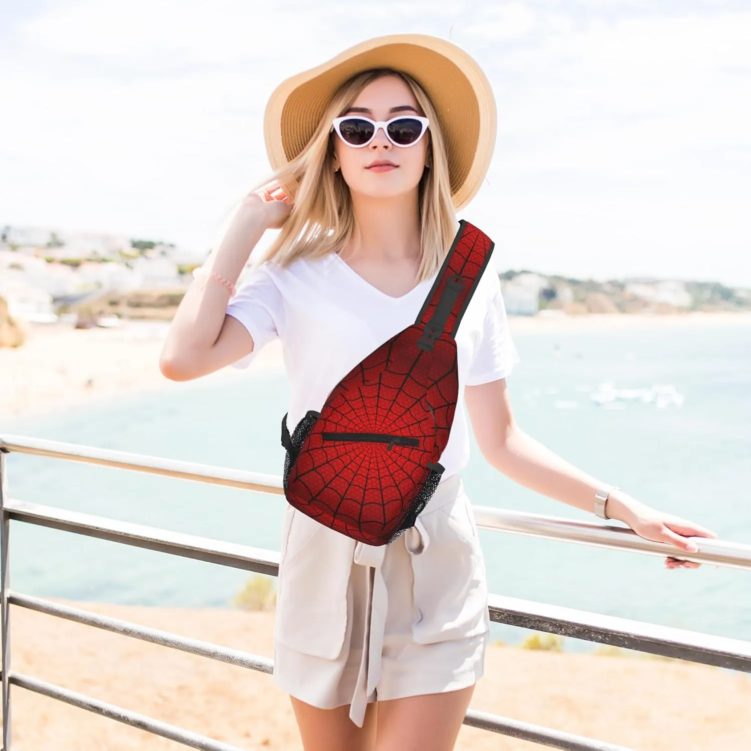 Spider Web Sling Bag for Men Women, Crossbody Backpack Purse Chest Daypack Shoulder Bag for Sports Hiking Running Travel