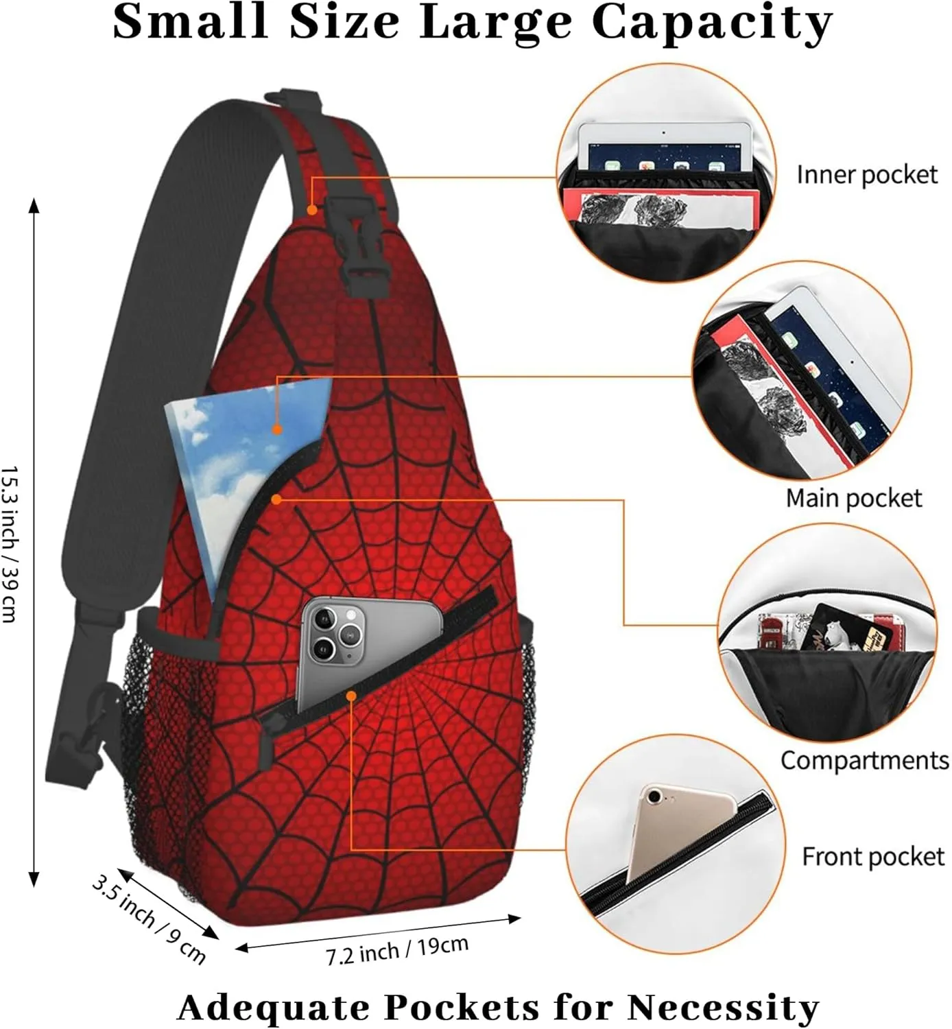 Spider Web Sling Bag for Men Women, Crossbody Backpack Purse Chest Daypack Shoulder Bag for Sports Hiking Running Travel