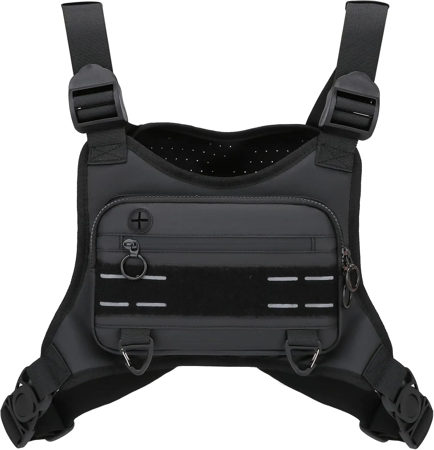 Sports Chest Bag For Men, Water Resistant Lightweight Front Running Vest Bag With Built-In Phone Holder & Extra Storage For Workouts, Cycling (Black)
