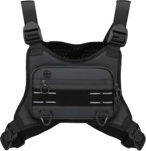 Sports Chest Bag For Men, Water Resistant Lightweight Front Running Vest Bag With Built-In Phone Holder & Extra Storage For Workouts, Cycling (Black)