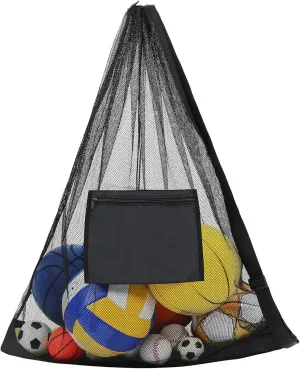 Sports Mesh Bag Large Ball Net Bag for Football Equipment Secure Closure Drawstring Zippered Pocket Canvas Material Versatile Use
