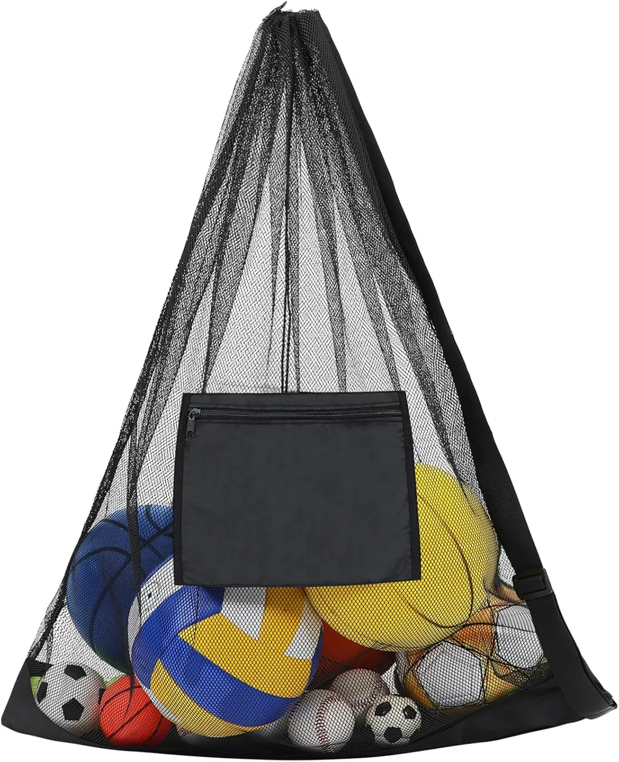 Sports Mesh Bag Large Ball Net Bag for Football Equipment Secure Closure Drawstring Zippered Pocket Canvas Material Versatile Use