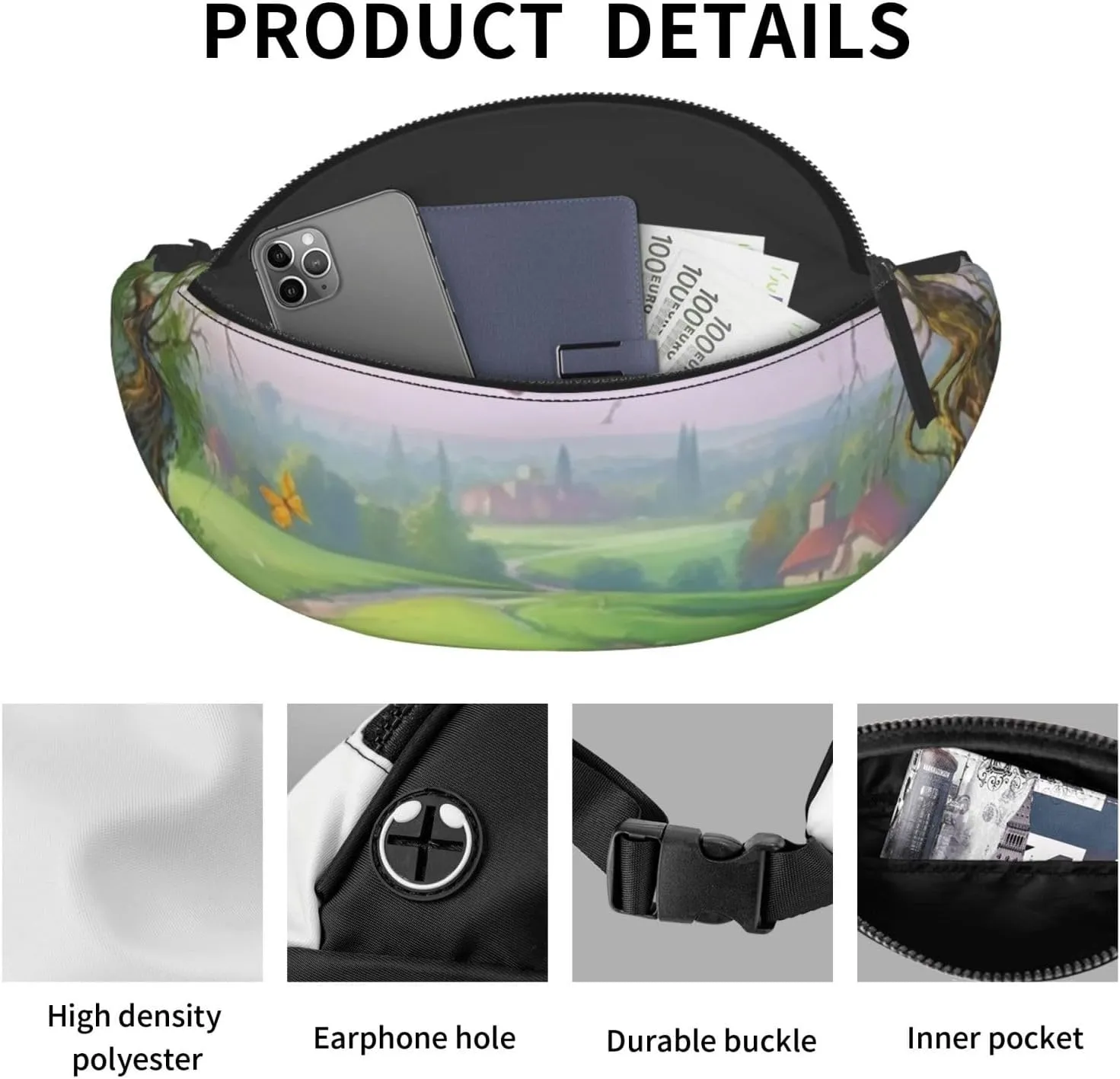 Spring Landscape Fanny Pack for Man Women Waist Bag Adjustable Belt Casual Chest Bag Bum Bags for Travel Sports Running Hiking Waist Packs