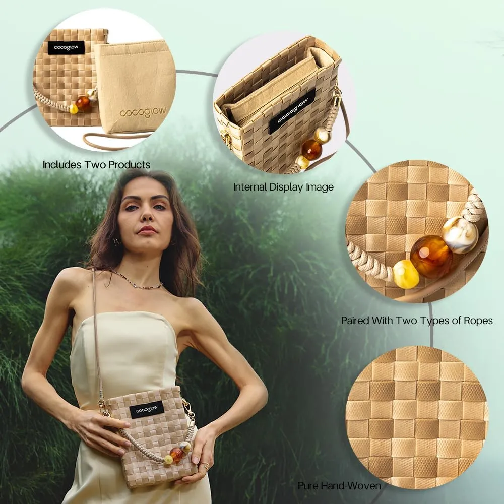 Square Cross-Body Handbag,Vintage Women's Hand-Woven Basket Bag, With Detachable Shoulder Strap and Hand Strap