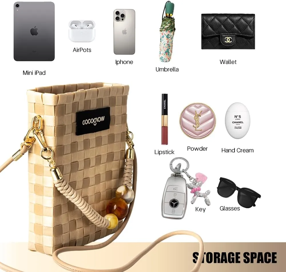 Square Cross-Body Handbag,Vintage Women's Hand-Woven Basket Bag, With Detachable Shoulder Strap and Hand Strap