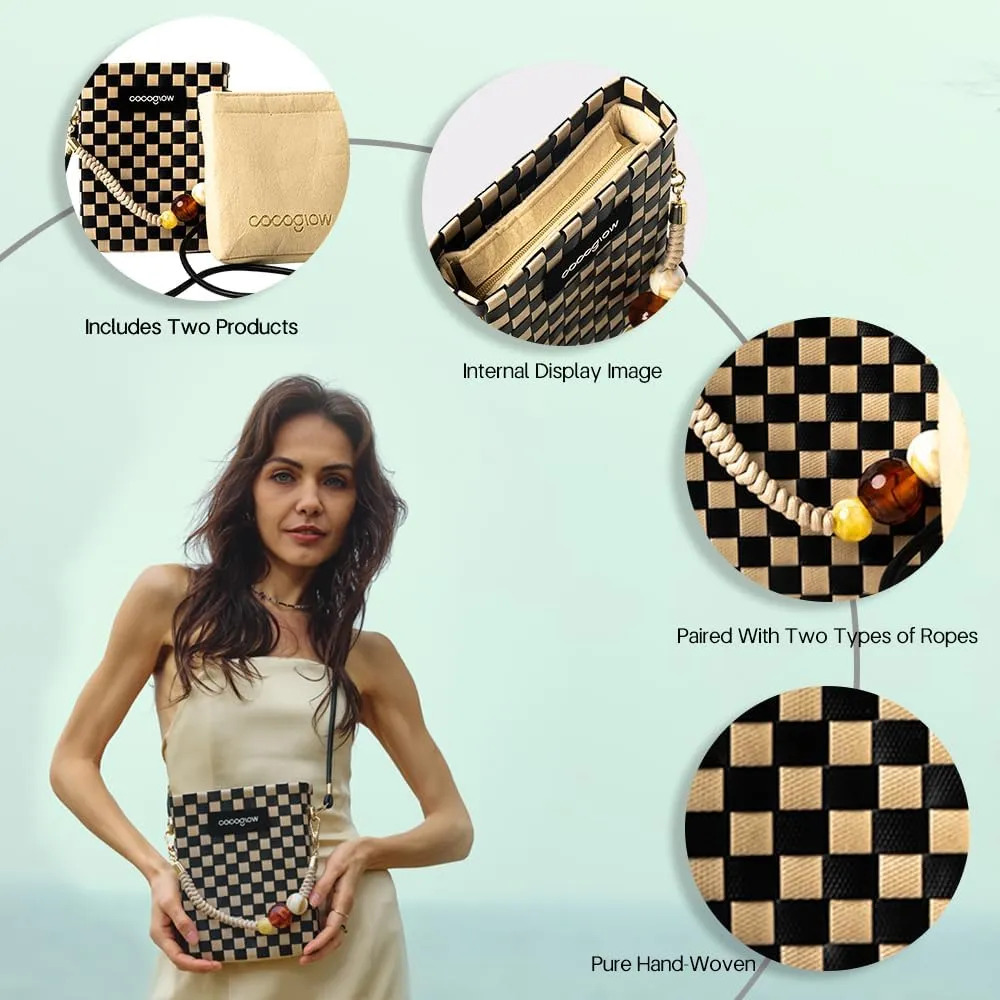 Square Cross-Body Handbag,Vintage Women's Hand-Woven Basket Bag, With Detachable Shoulder Strap and Hand Strap