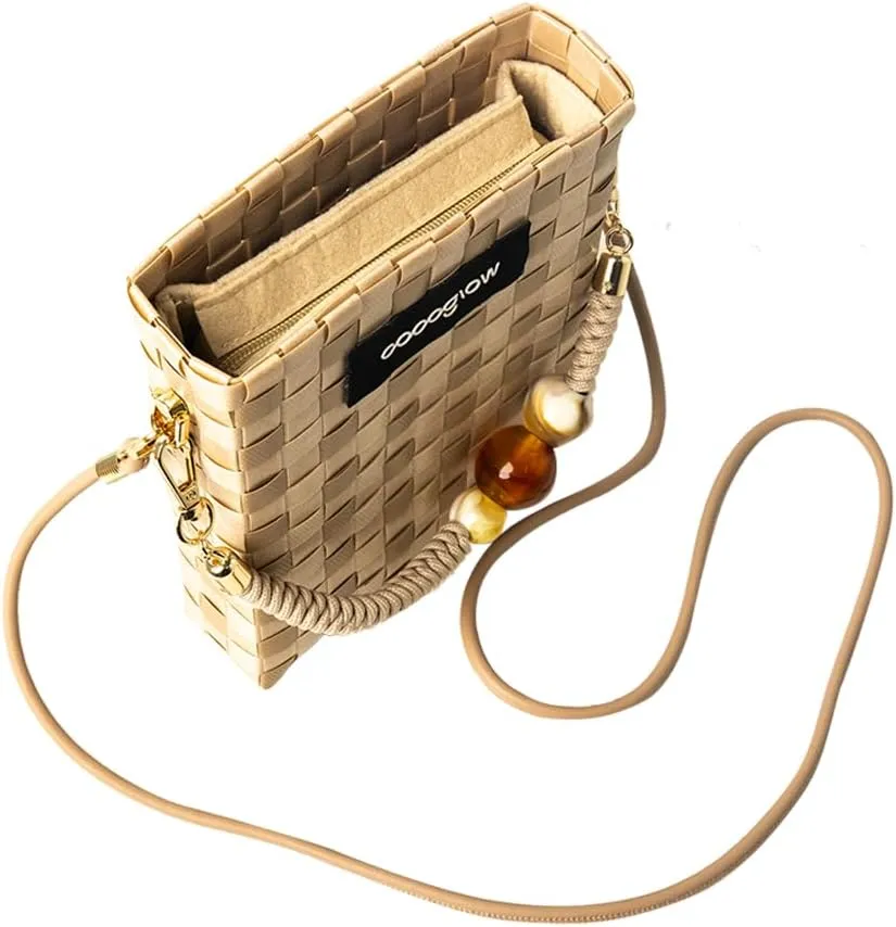 Square Cross-Body Handbag,Vintage Women's Hand-Woven Basket Bag, With Detachable Shoulder Strap and Hand Strap
