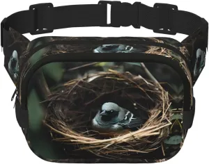 Square Double Layer Waist Bag - Crossbody Bag/Adjustable Strap Chest,for Travel Workout Running print Little bird nest
