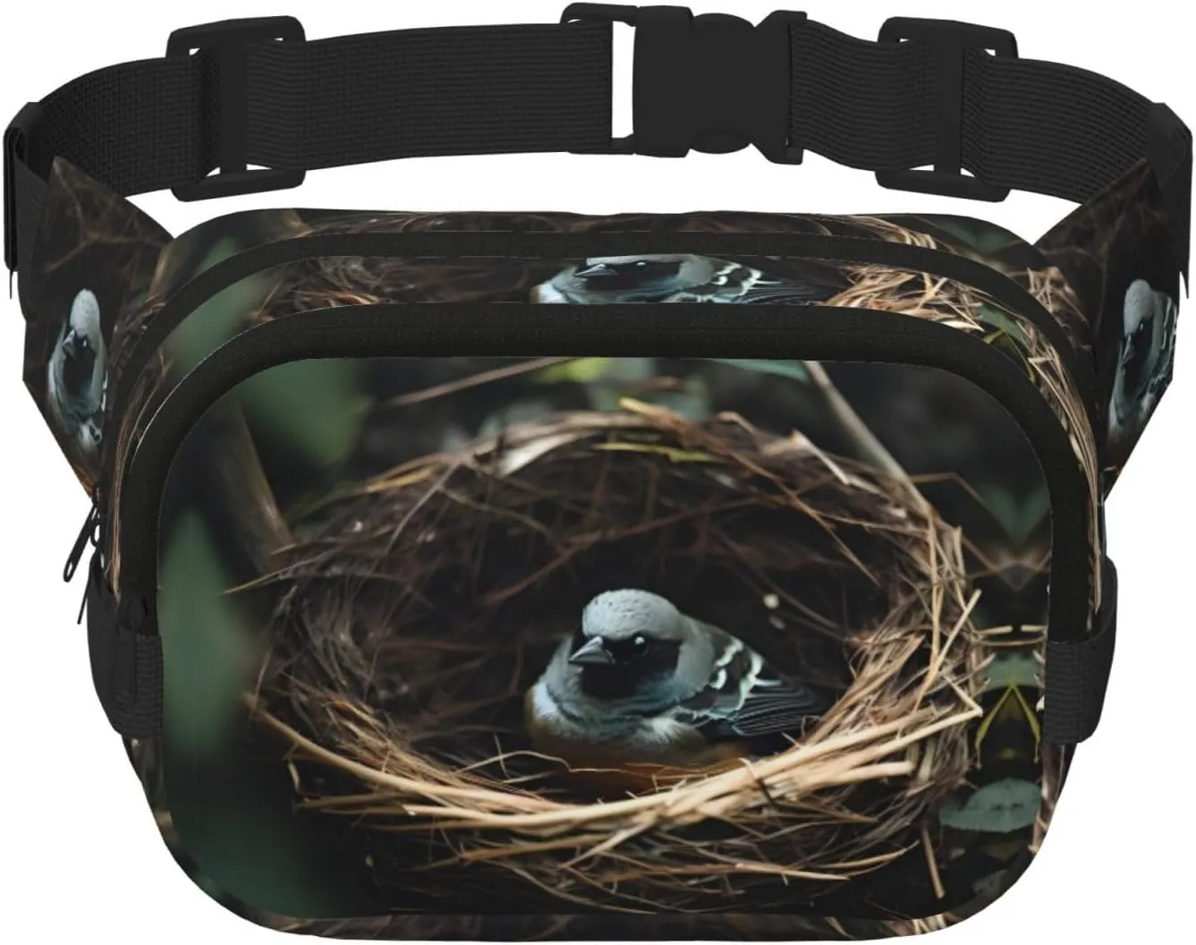 Square Double Layer Waist Bag - Crossbody Bag/Adjustable Strap Chest,for Travel Workout Running print Little bird nest