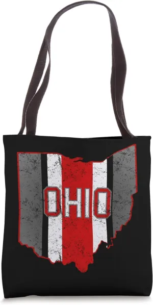 State of Ohio Pride Striped Red White Distressed Graphic Tote Bag