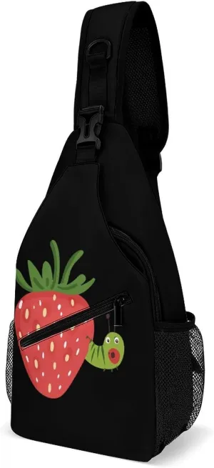 Strawberry Caterpillar Chest Bag for Men Backpack Crossbody Sling Bags Travel Daypack for Outdoors Hiking