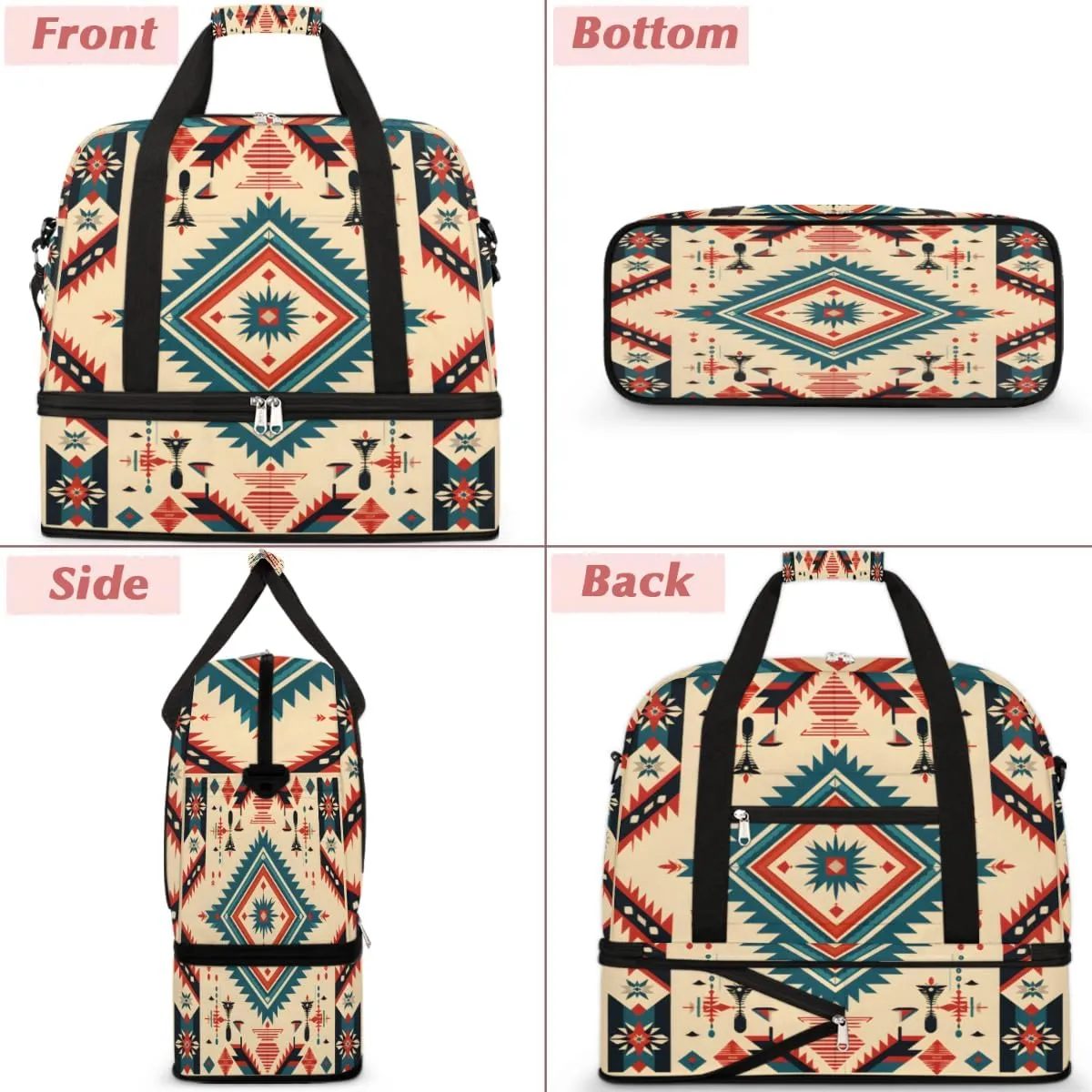Striped Retro Pattern Foldable Duffle Bag with Shoes Compartment Large Capacity Waterproof Travel Weekender Bag Overnight Bag for Sports Gym