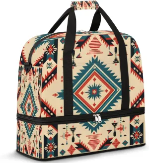 Striped Retro Pattern Foldable Duffle Bag with Shoes Compartment Large Capacity Waterproof Travel Weekender Bag Overnight Bag for Sports Gym