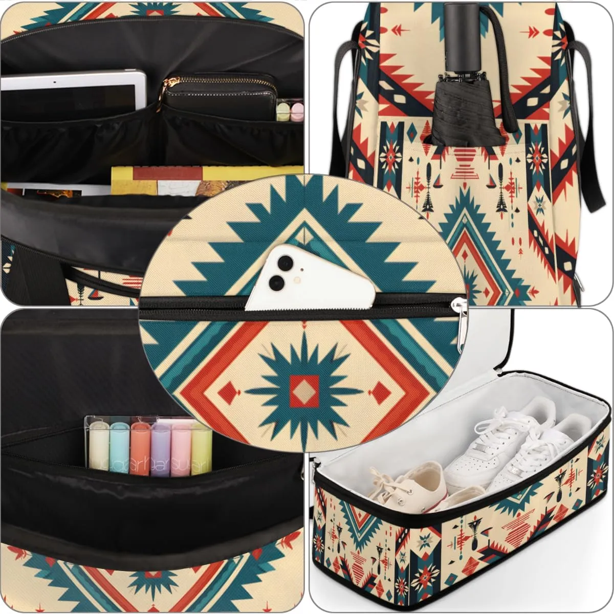 Striped Retro Pattern Foldable Duffle Bag with Shoes Compartment Large Capacity Waterproof Travel Weekender Bag Overnight Bag for Sports Gym