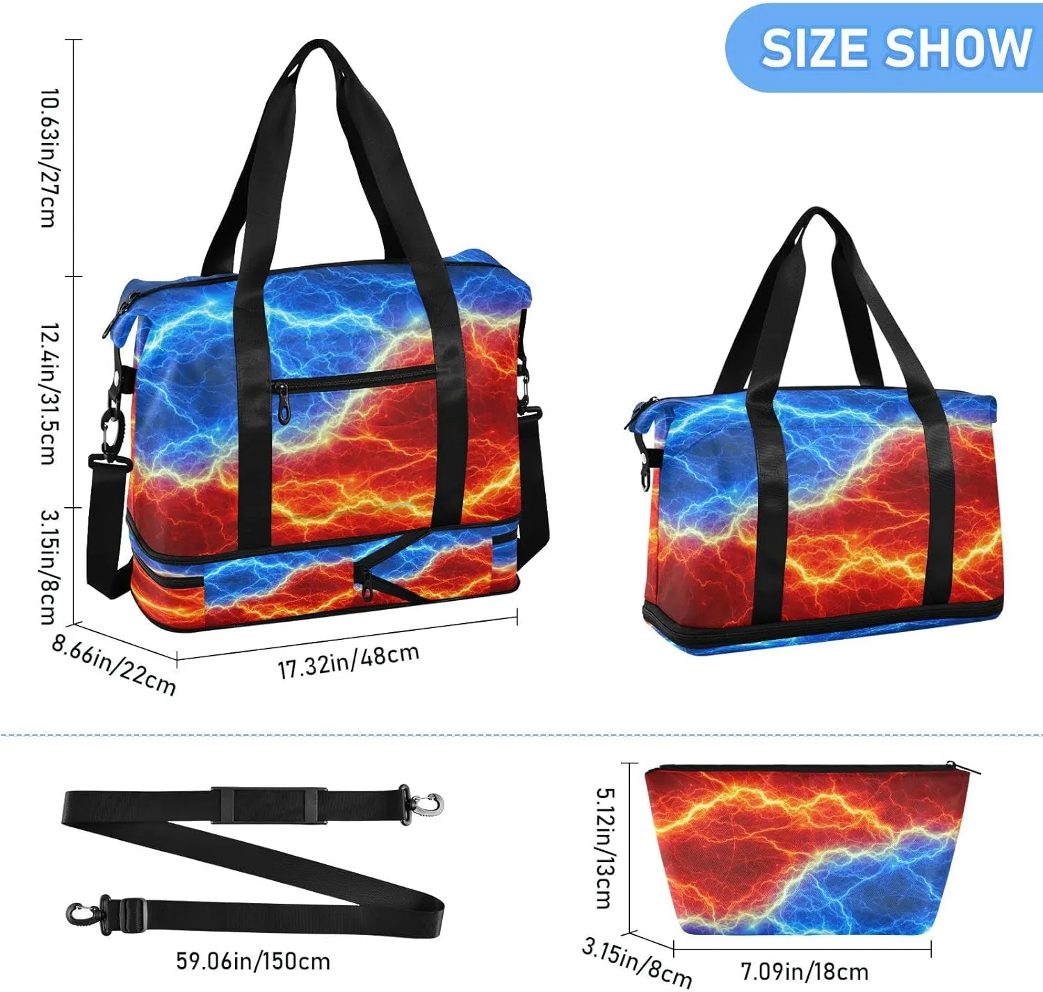 Striped Sport Tote Bag for Women,Gym Bag Black White Stripe Duffle Bag with Shoe Compartment and Wet Pocket