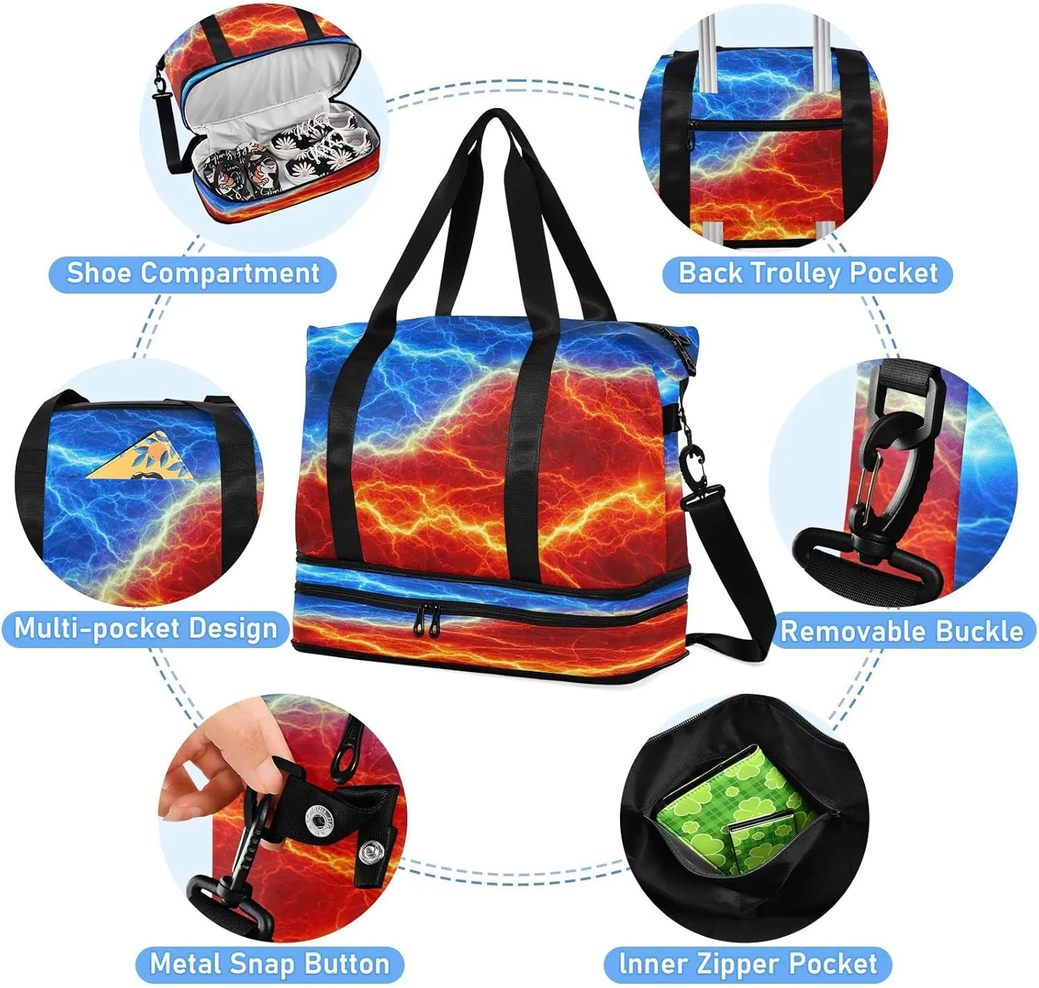 Striped Sport Tote Bag for Women,Gym Bag Black White Stripe Duffle Bag with Shoe Compartment and Wet Pocket
