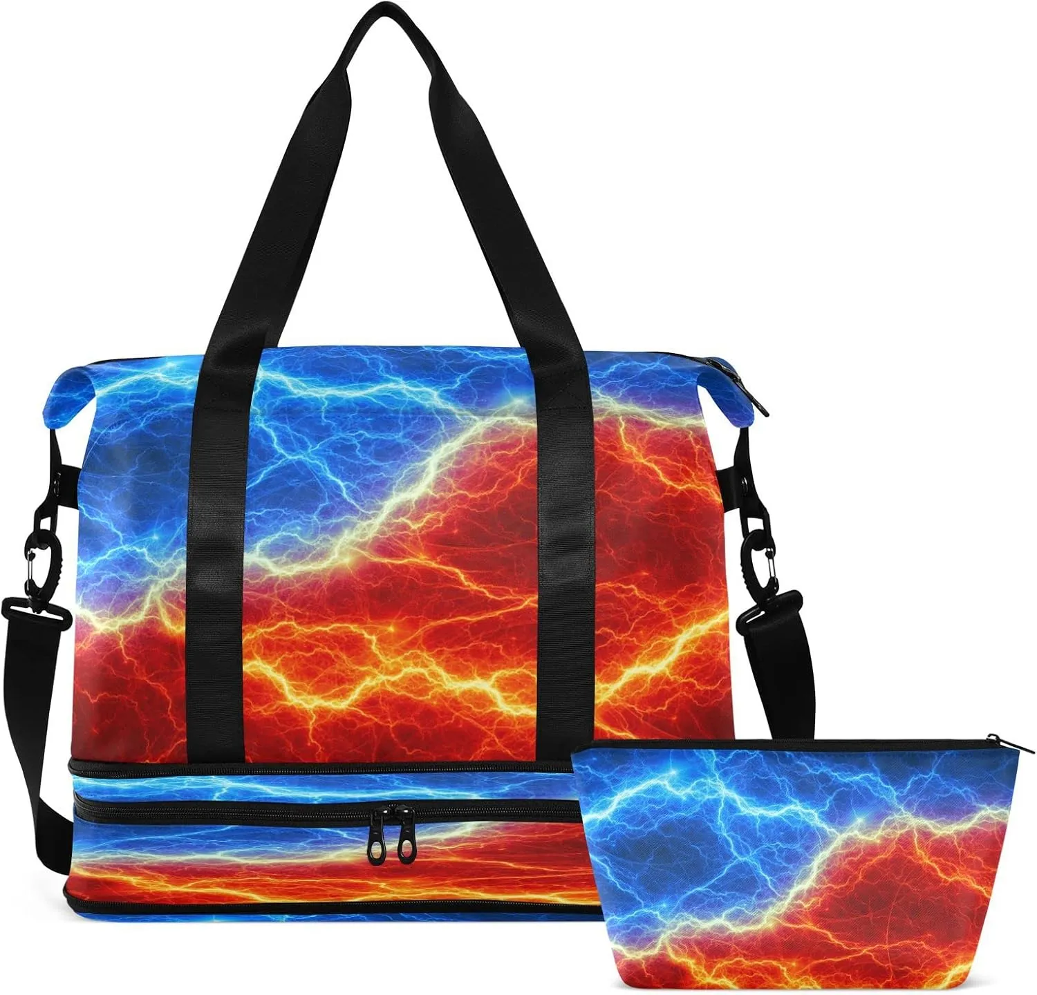 Striped Sport Tote Bag for Women,Gym Bag Black White Stripe Duffle Bag with Shoe Compartment and Wet Pocket