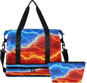 Striped Sport Tote Bag for Women,Gym Bag Black White Stripe Duffle Bag with Shoe Compartment and Wet Pocket