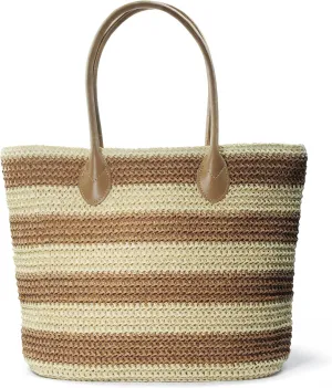 Striped Synthetic Straw Women's Tote Light Weight Vaction Shoulder Handbag