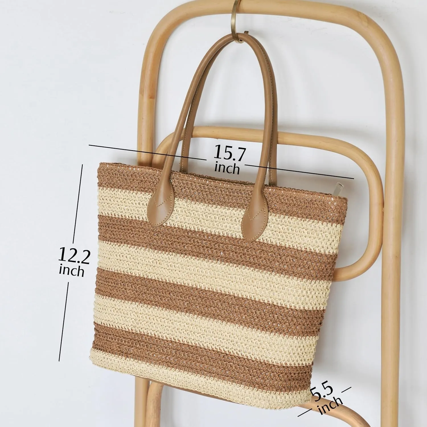 Striped Synthetic Straw Women's Tote Light Weight Vaction Shoulder Handbag