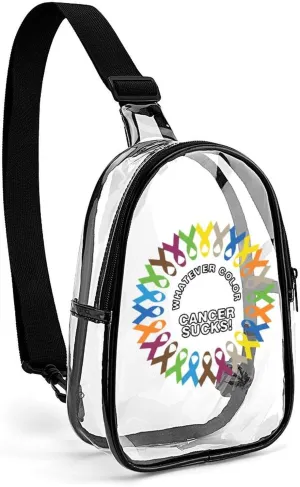 Sucks Cancer Fight Cancer Ribbons Cute Crossbody Sling Bag Unisex Transparent Chest Bag Adjustable Strap Shoulder Bag