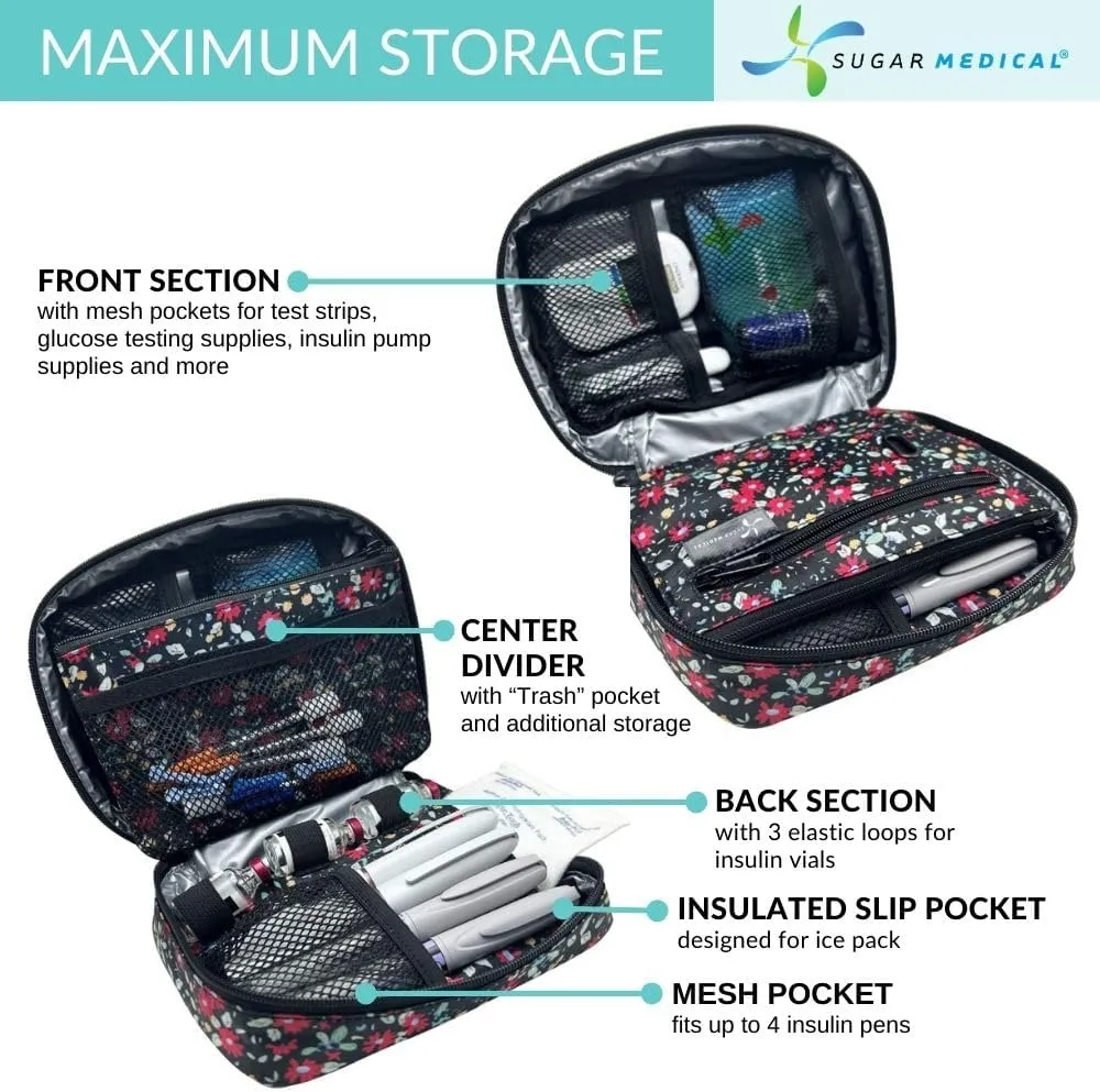 Sugar Medical Insulated Diabetes Organizer | Diabetes Supply Case | Diabetic Care Products | Diabetic Supplies Travel Case | Insulin Pen Case | Glucose Meter Case
