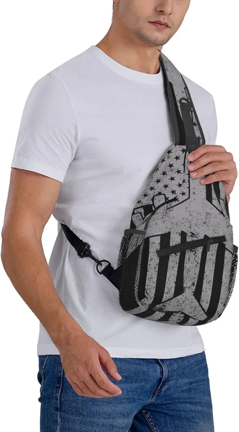 Sunflower American Flag Patriotic Sling Bag Adjustable Chest Bags Casual Crossbody Bag Travel Shoulder Backpack