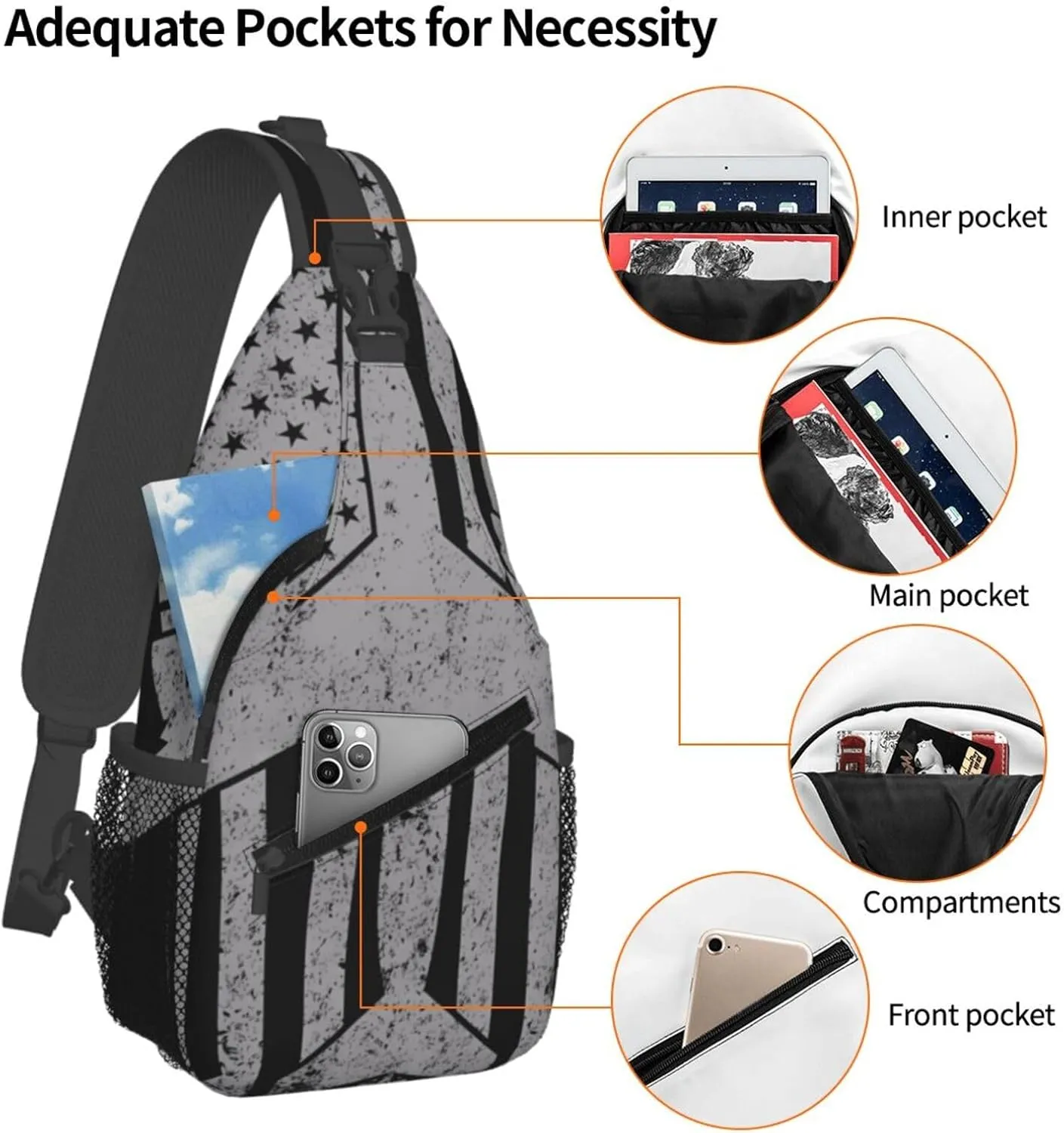 Sunflower American Flag Patriotic Sling Bag Adjustable Chest Bags Casual Crossbody Bag Travel Shoulder Backpack