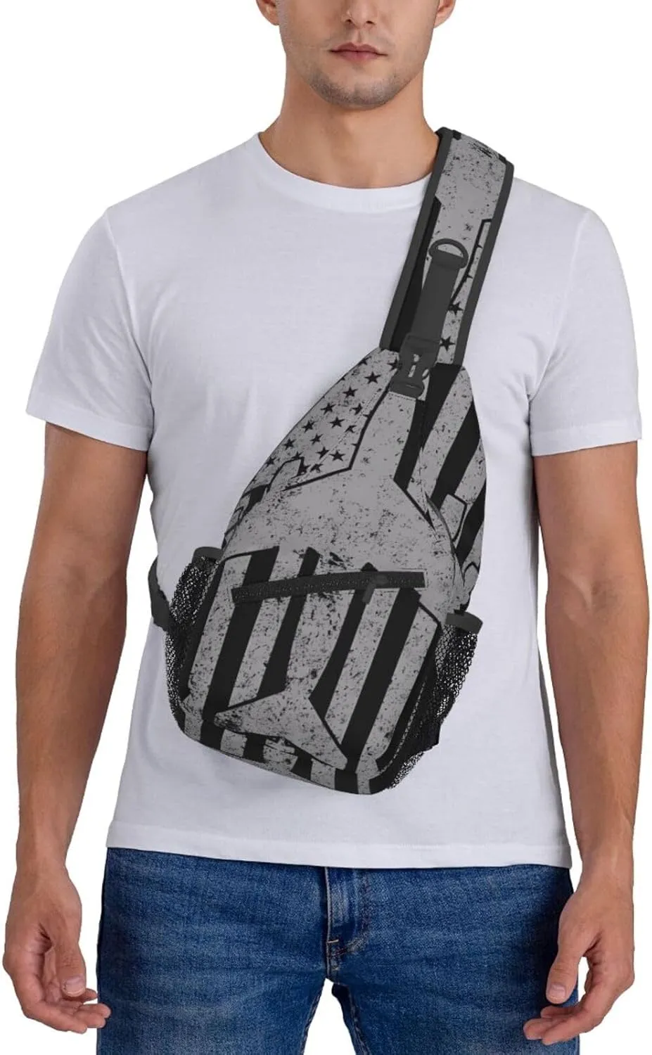 Sunflower American Flag Patriotic Sling Bag Adjustable Chest Bags Casual Crossbody Bag Travel Shoulder Backpack