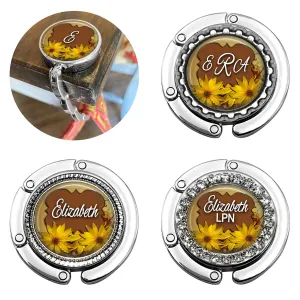 Sunflower Purse Hook - Custom Bag Hanger Personalized with Name, Monogram, Occupation Title - Bridesmaid Wedding Favor Gift