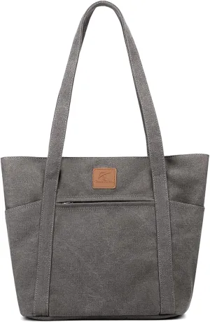 Sunshinejing Women's Large Canvas Shoulder Bag Retro Multi-pocket Handbags Work Tote Purses