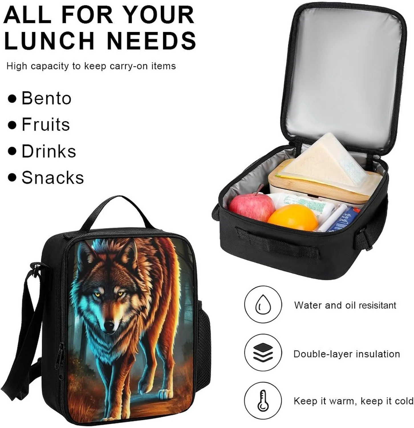 Supdreamc Adults Daypack - Wolf Glare Art Shoulder Bag 3 Piece College Travel Hiking & Camping Rucksack, 3 Piece Daypack Business Bag
