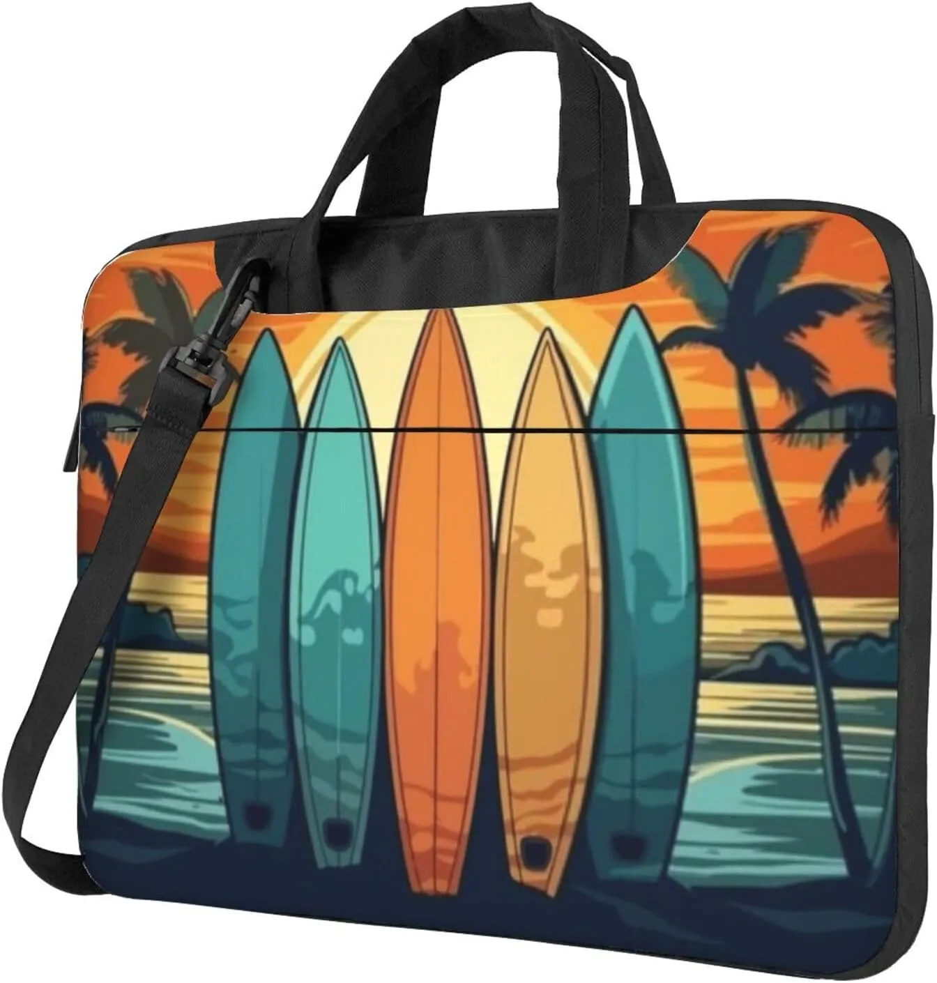 Surfboards In Tropical Landscape Elegant 13-15.6 Inch Laptop Bag For Man And Women, Computer Messenger Bag, Trendy Shoulder Strap Design