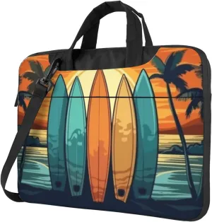 Surfboards In Tropical Landscape Elegant 13-15.6 Inch Laptop Bag For Man And Women, Computer Messenger Bag, Trendy Shoulder Strap Design