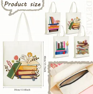 Sweetude 4 Pcs Book Lover Club Gift Canvas Tote Bag with Pocket Aesthetic Librarian Bookish Reader Birthday Gifts for Women