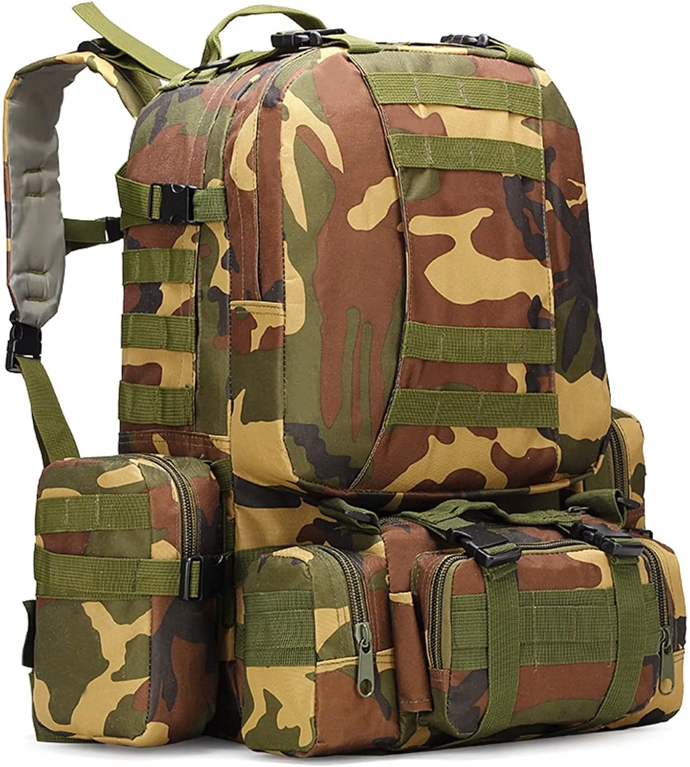 Tactical Backpack 50L, Molle Daypack Men, 4 in 1 Military Bag, Outdoor Sport Hiking Climbing Army Camping Bags