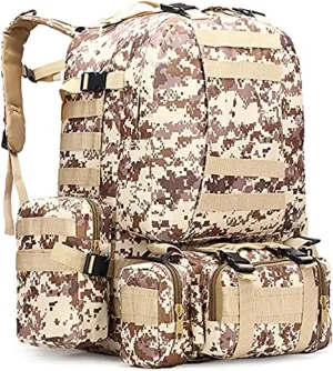 Tactical Backpack 50L, Molle Daypack Men, 4 in 1 Military Bag, Outdoor Sport Hiking Climbing Army Camping Bags