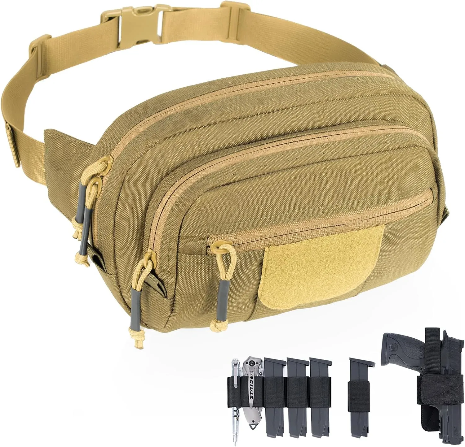 Tactical Fanny Pack for Handgun, Low Profile Concealed Carry Pistol Waist Bag for Everyday Gear EDC Outdoor Hiking with Gun Holster, Tan