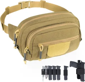 Tactical Fanny Pack for Handgun, Low Profile Concealed Carry Pistol Waist Bag for Everyday Gear EDC Outdoor Hiking with Gun Holster, Tan
