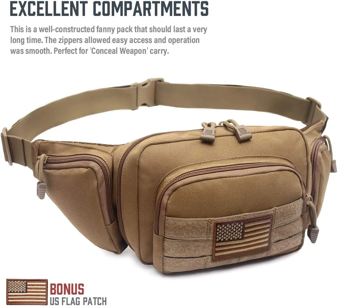 Tactical Fanny Pack for Men & Women, Concealed Carry Fanny Pack for Men, Adjustable Waist Bag, Compact Travel Belt Bag, CCW Fanny Pack with U.S Flag Patch