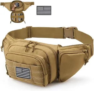 Tactical Fanny Pack Gun Holster Concealed Carry Pistol Military Tactical Waist Bag Waterproof Molle EDC Pouch with USA Flag Patch