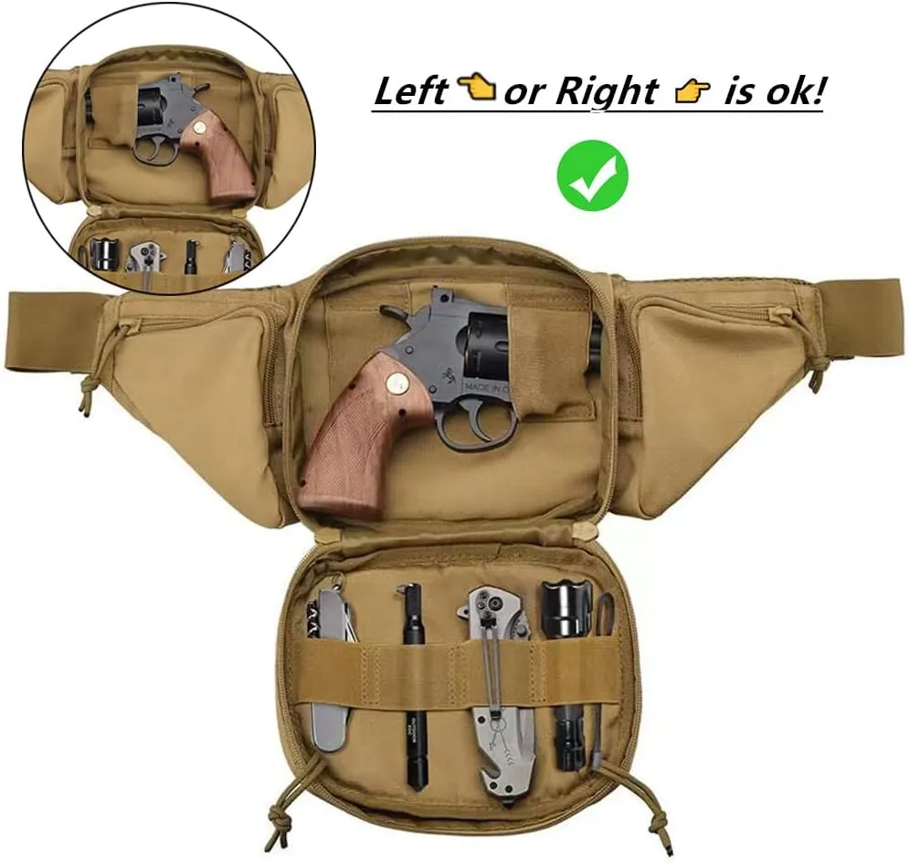 Tactical Fanny Pack Gun Holster Concealed Carry Pistol Military Tactical Waist Bag Waterproof Molle EDC Pouch with USA Flag Patch
