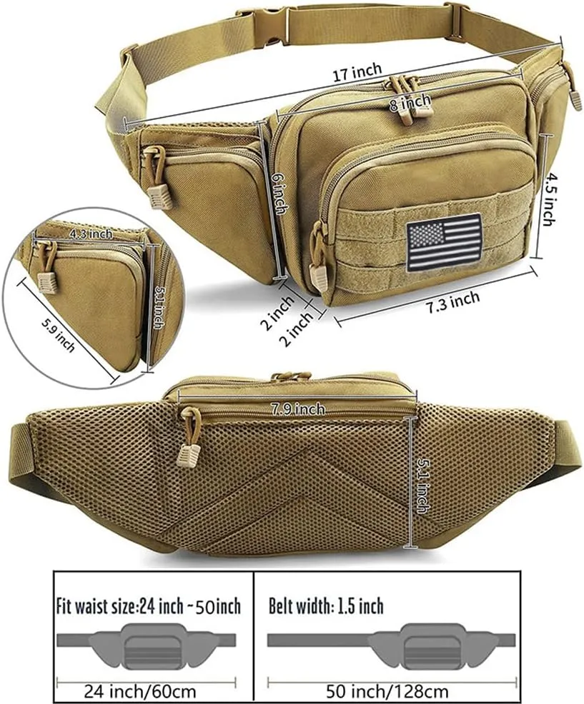 Tactical Fanny Pack Gun Holster Concealed Carry Pistol Military Tactical Waist Bag Waterproof Molle EDC Pouch with USA Flag Patch