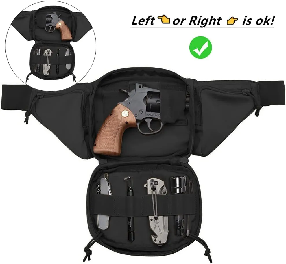 Tactical Fanny Pack Gun Holster Concealed Carry Pistol Military Tactical Waist Bag Waterproof Molle EDC Pouch with USA Flag Patch